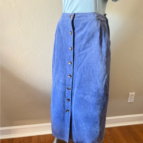 Monterey Bay Ice Blue Suede Button-Front Women's Midi Pencil Skirt NWOT - Picture 2 of 12